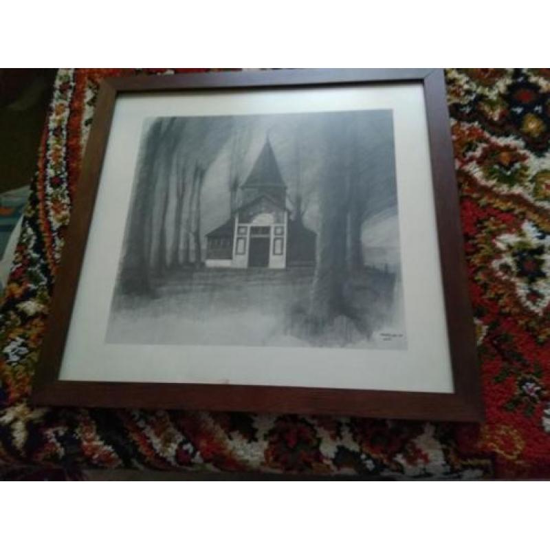 Schilderij houtskool kapelberg