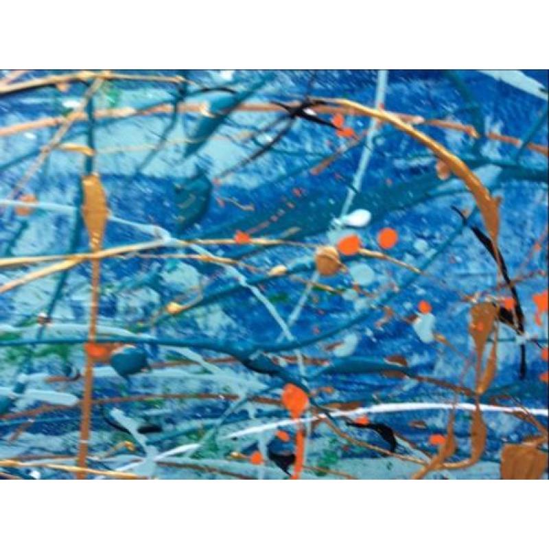 Groot blauw abstract goud 2 Luik