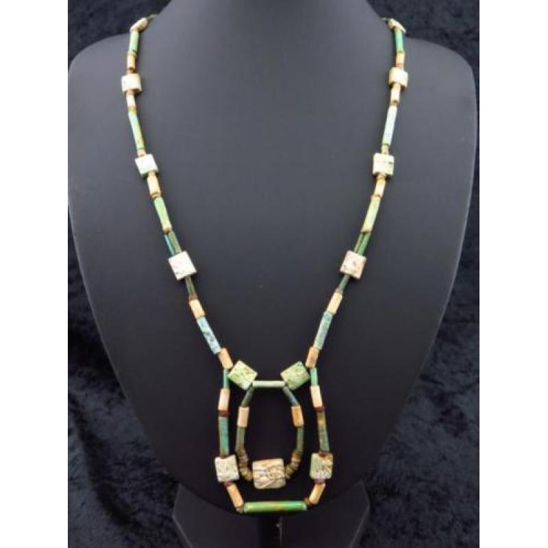 Necklace made of Egyptian faience mummy beads and 13 Eye of