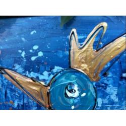 Groot blauw abstract goud 2 Luik