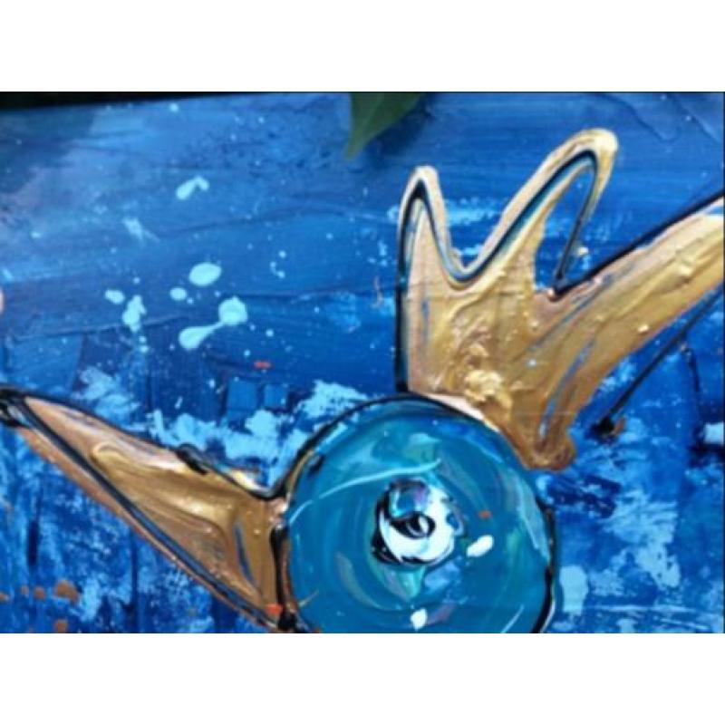 Groot blauw abstract goud 2 Luik