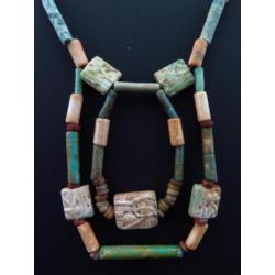 Necklace made of Egyptian faience mummy beads and 13 Eye of