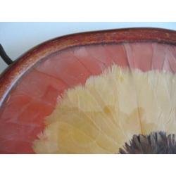 Apart antiek dienblaadje met veren, glas met hout