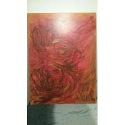 Diana Nooten " Rose rouge st Germain" acryl met krijt linnen
