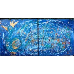 Groot blauw abstract goud 2 Luik