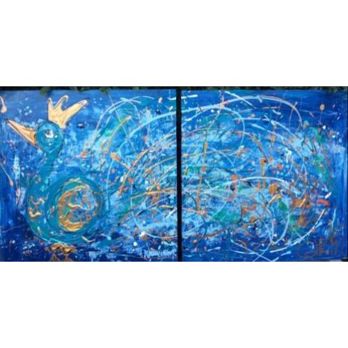 Groot blauw abstract goud 2 Luik