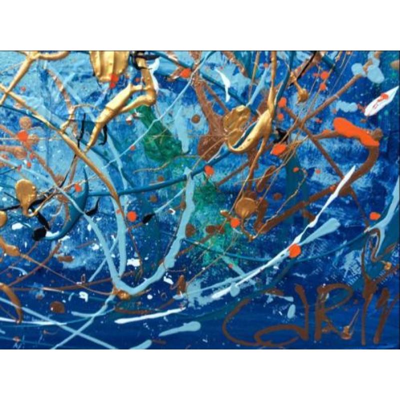 Groot blauw abstract goud 2 Luik