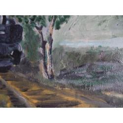 Te koop impressionistisch schilderij van stoomtrein
