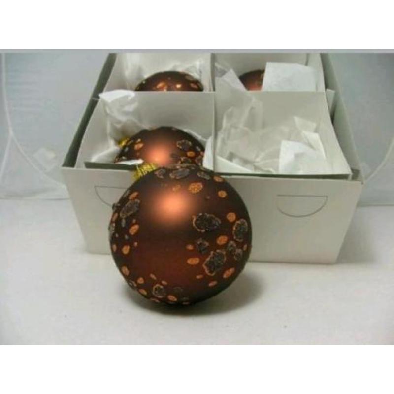 Luxe mondgeblazen(glas) kerstballen brons/koper goud 12 cm