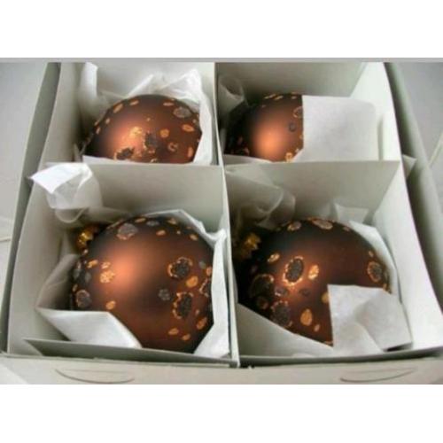 Luxe mondgeblazen(glas) kerstballen brons/koper goud 12 cm