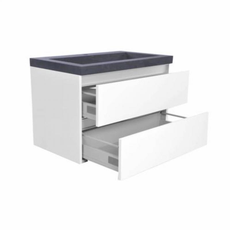 Badkamermeubel Luna 80X47 Hardstenen Wastafel Wit (2 Laden)