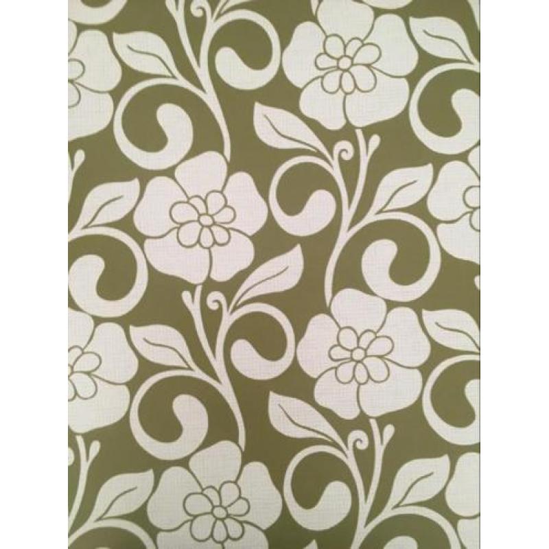 Vintage behang groen bloemen
