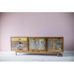 Dressoir tv kast scrapwood teakhout oude vissersbootjes Bali