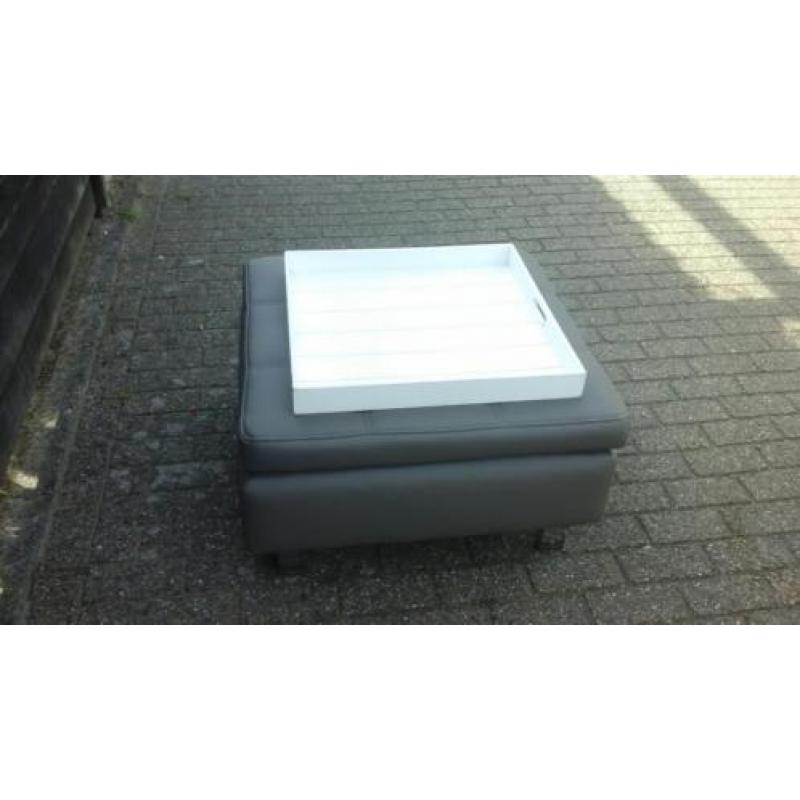 Salontafel Vierkante Grijze Hocker/Poef met Dienblad wit100%
