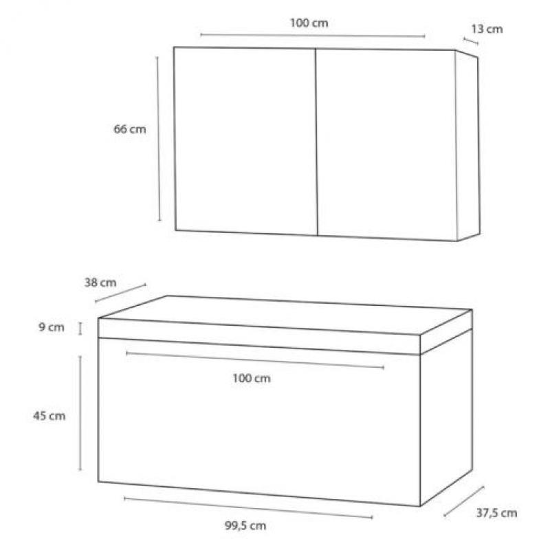 Badmeubelset Differnz Shallow 100x54x38 cm Mat Zwart (Met...