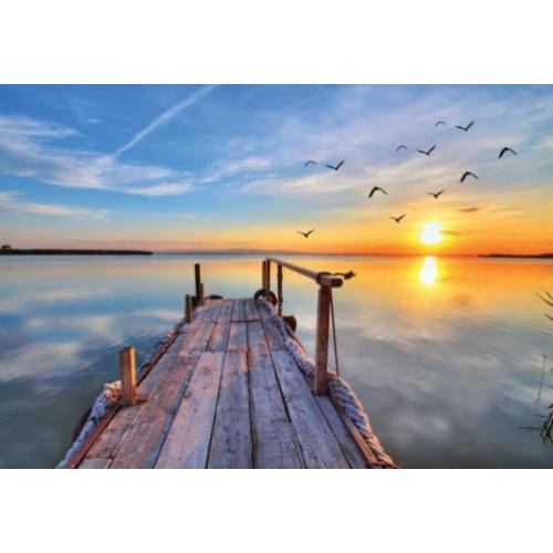 Aanlegsteiger avondzon fotobehang